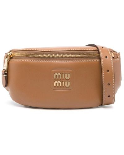 Miu Miu Logo-lettering Leather Belt Bag - Brown