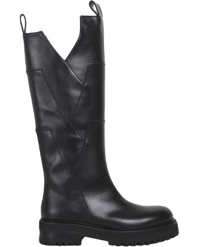 Dondup Leather Boots With Side V Cuts - Black