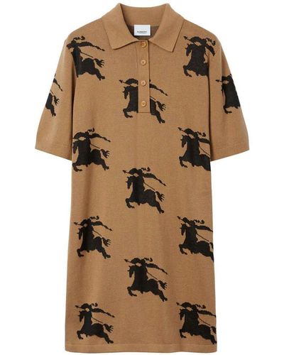 Burberry Ekd Cotton Silk Polo Shirt Dress - Natural