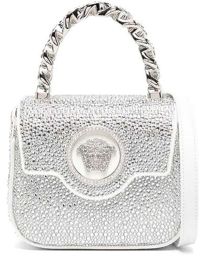 Versace La Medusa Handbag With Crystals - White