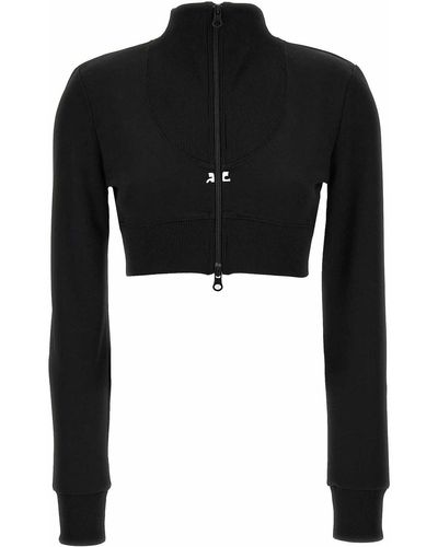 Courreges Maxi Rib Cropped Sweatshirt - Black
