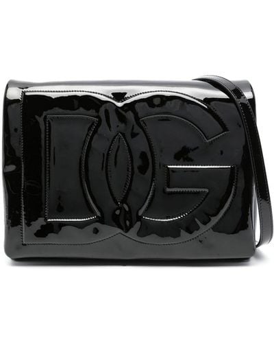 Dolce & Gabbana Dg Logo Patent Leather Crossbody Bag - Black