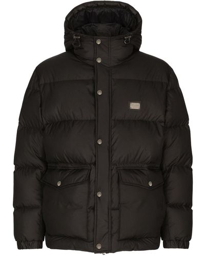 Dolce & Gabbana Nylon Down Jacket With Hood And Branded Tag - Black
