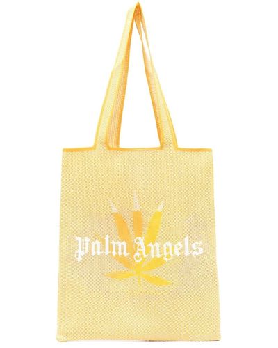 Palm Angels Rafia Logo Shopping Bag - Yellow