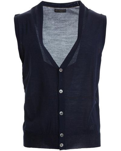 Corneliani Knitted Wool Vest - Blue