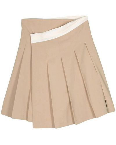 Low Classic Pleated Midi Wrap Skirt - Natural