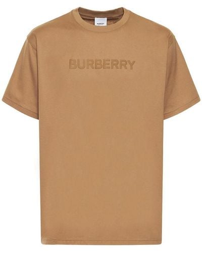 Burberry Cotton T-shirt With Logo Print - Natural