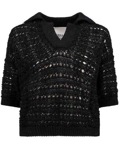 Erika Cavallini Semi Couture Perforated Polo Shirt - Black