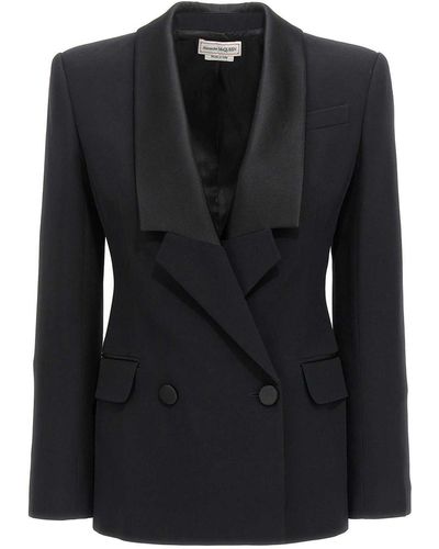 Alexander McQueen Double-breasted Blazer With Satin Details - Black