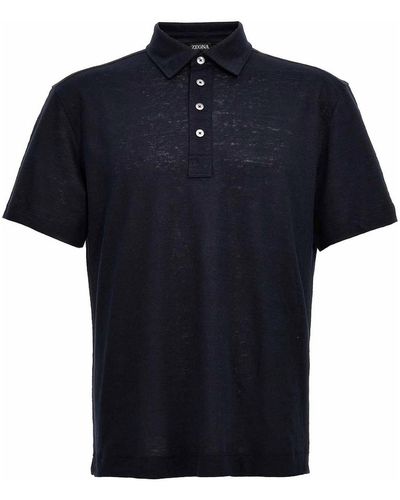 Zegna Linen Polo Shirt - Black