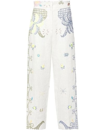 Forte Forte Embroidered Linen Trousers - White