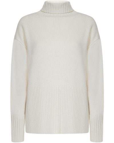Malo Cashmere Knit Loose Fit Turtleneck Pullover - White