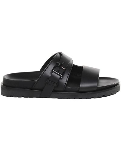 DSquared² Flat Leather Sandal With Double Band - Black