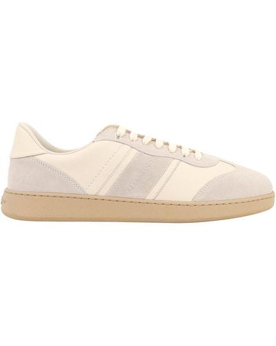 Ferragamo Leather And Suede Sneakers - Natural