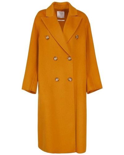 Sportmax Double-breasted Coat In Cashmere Blend - Orange