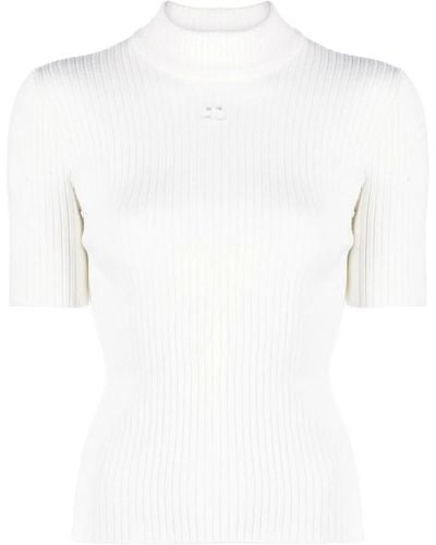 Courreges High Neck Knit Ribbed Pullover - White