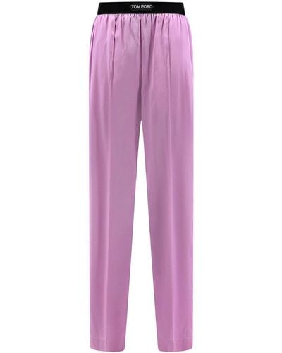 Tom Ford Silk Trouser With Velvet Waistband - Purple