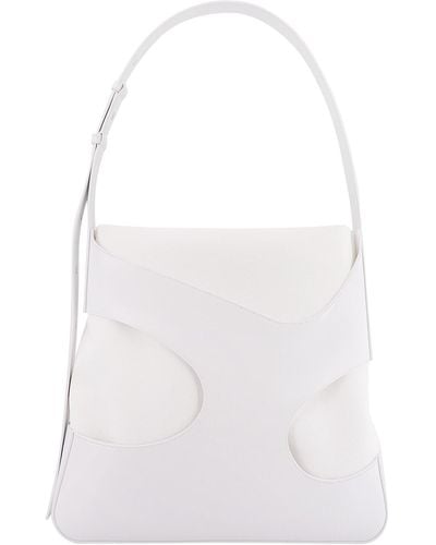 Ferragamo Shoulder Bag In Leather And Canvas - White