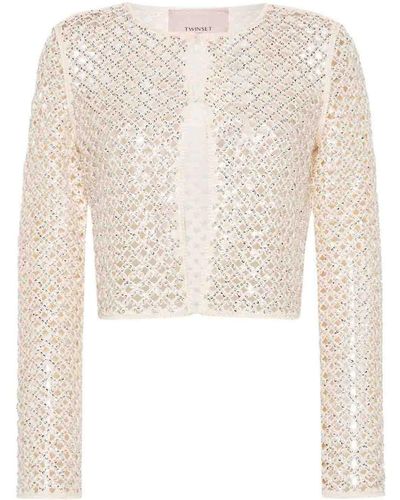 Twin Set Cardigan With Sequin Detail - White