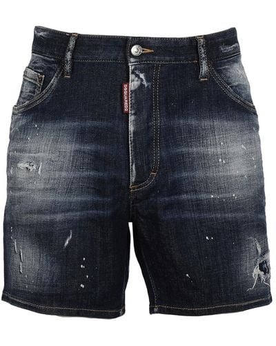 DSquared² Torn Effect Shorts With Logo - Blue