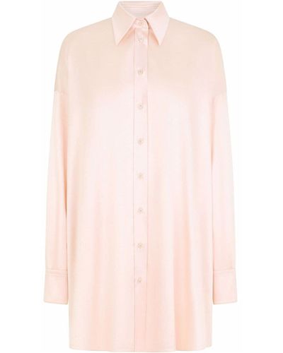 Dolce & Gabbana Pale Pink Stretch Silk Oversized Shirt Dress