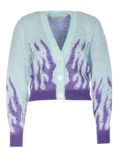 Alessandra Rich Crystals Detailed Knitted Cardigan - Blue