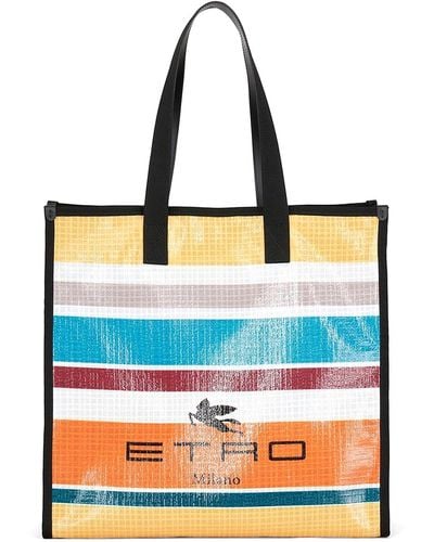 Etro Stripe-print Bag With Leather Handles - Blue