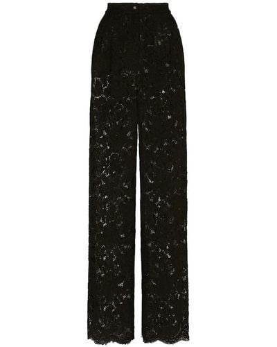 Dolce & Gabbana Flared Branded Stretch Lace Pants - Black
