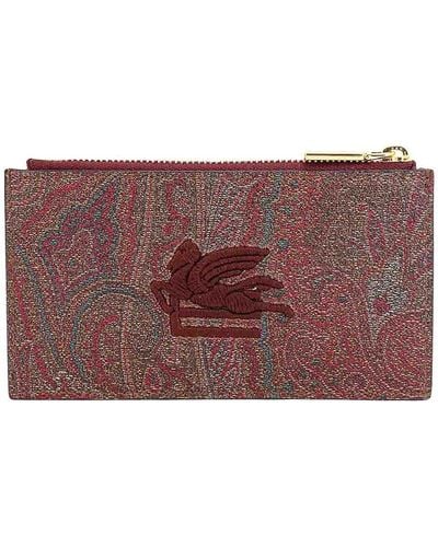 Etro Coated Canvas Card Holder With Paisley Motif - Purple