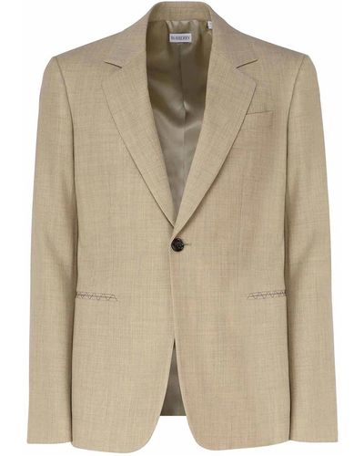 Burberry Wool Tailored Jacket - Natural