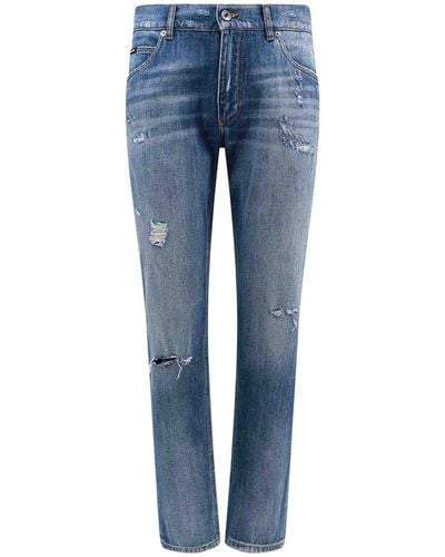 Dolce & Gabbana Cotton Jeans With Ripped Effect - Blue