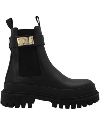 Dolce & Gabbana Logo Strap Ankle Boots - Black