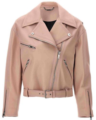 Versace Biker Leather Jacket Casual Jackets, Parka - Pink