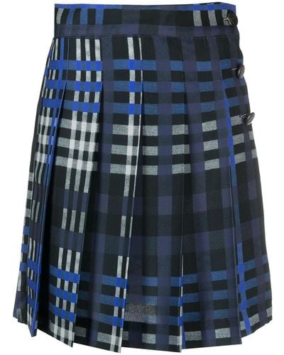 MSGM Msgm Plaid-check Pleated Skirt - Blue