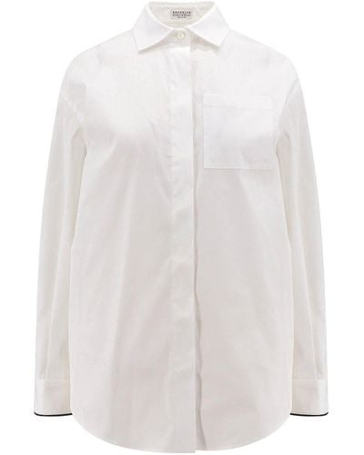 Brunello Cucinelli Wool Shirt Jewel Detail - White