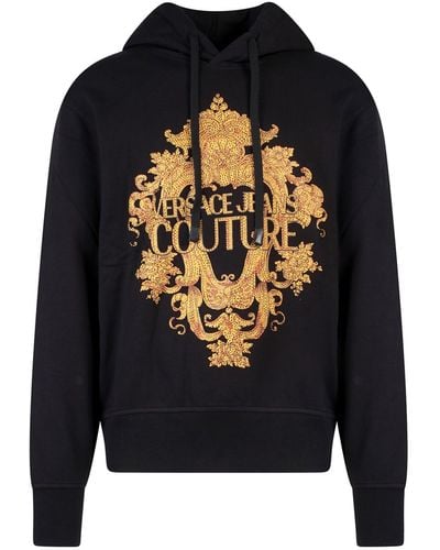 Versace Jeans Couture Cotton Sweatshirt With Baroque Motif - Blue