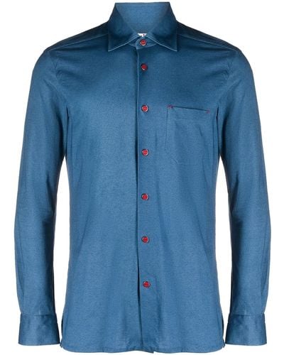 Kiton Contrasting-button Long-sleeved Shirt - Blue