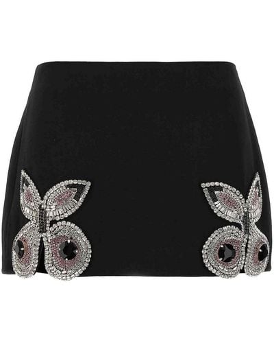 Area Embroidered Butterfly Mini Skirt - Black