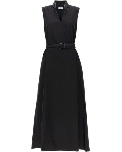 Brunello Cucinelli Long Belted Dress - Black