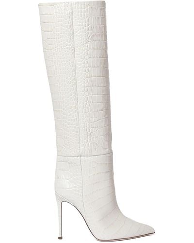 Paris Texas Crocodile Embossed Leather Boots - White