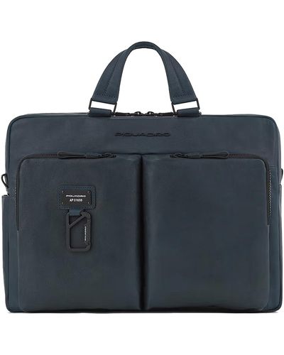Piquadro Briefcase Two Handles In Leather - Blue