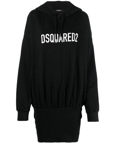 DSquared² Logo Print Hooded Dress - Black