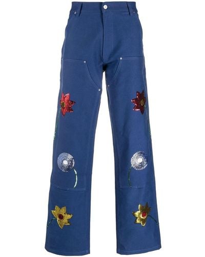Sky High Farm Embroidered Denim Jeans - Blue