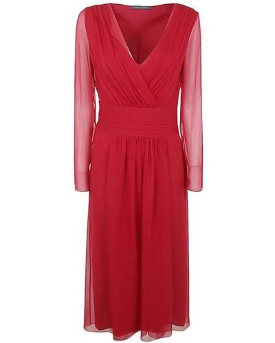 Alberta Ferretti Long Sleeve Elegant Dress - Red