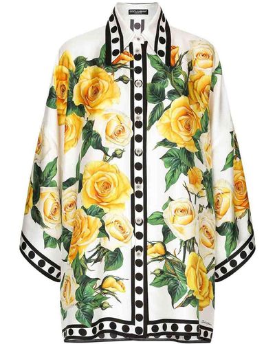 Dolce & Gabbana Rose Print Shirt - Yellow