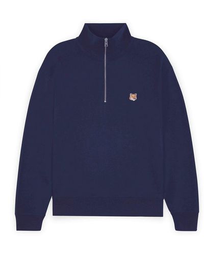 Maison Kitsuné Fox Head Patch Comfort Half Zip Sweatshirt - Blue