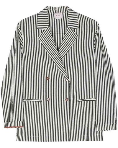 Alysi Striped Double-breasted Jacket - Grey