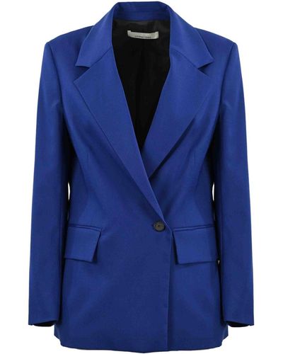 Liviana Conti Double-breasted Blazer In Cool Wool - Blue
