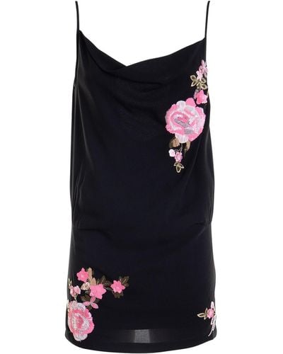 Blumarine Short Fitted Dress With Flowers - Black