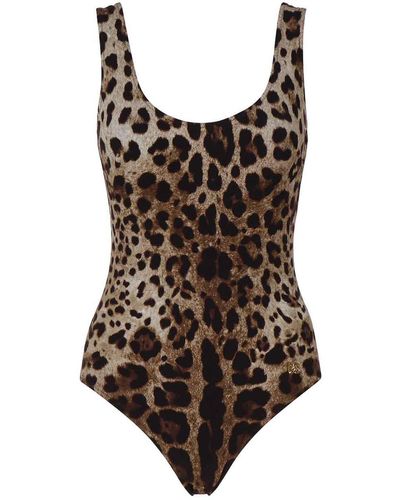 Dolce & Gabbana Leopard Print One Piece Swimsuit - Brown